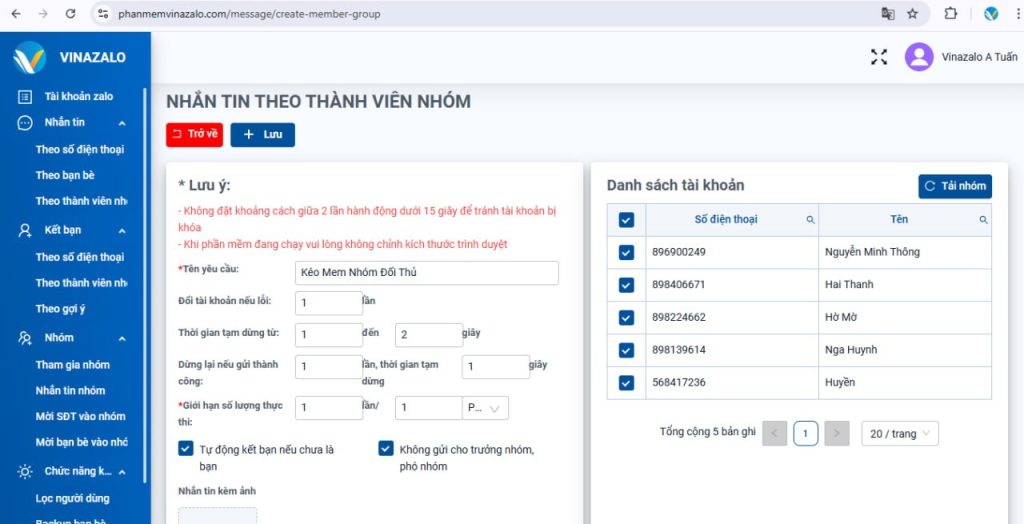 Phần mềm kéo nhóm Zalo sỉ đồ gia dụng